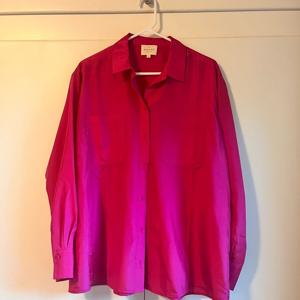 Sezane Fuchsia Maxence Women's Button Down Shirt